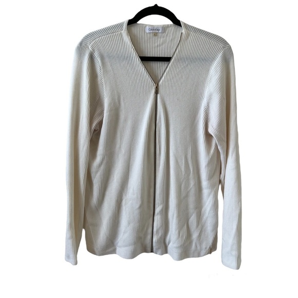 Calvin Klein White Ribbed Full Zip Sweater - Picture 1 of 5
